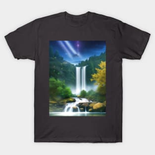 forest waterfall under starry sky T-Shirt